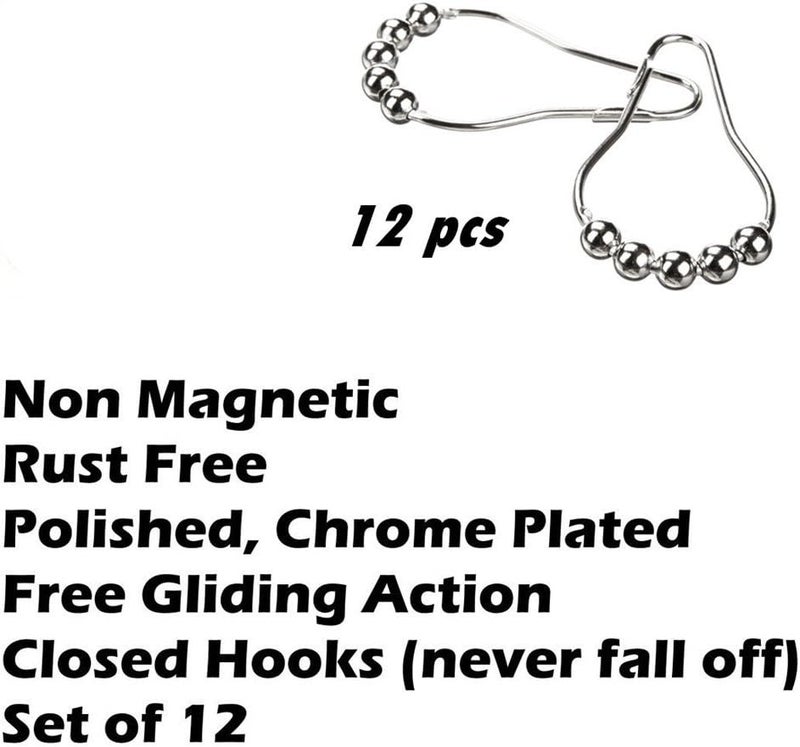 Uigos Shower Curtain Hooks Rings, Rust-Resistant for Bathroom Shower Rods Shower Hooks - Set of 12, Chrome - Image 5